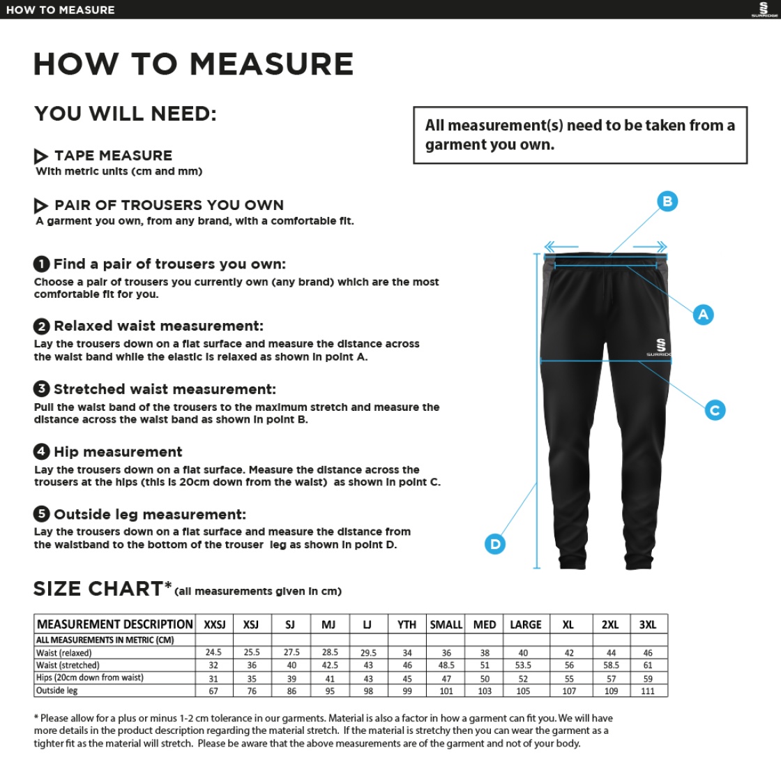 Tickhill CC - Dual Skinny Pant - Unisex Fit - Size Guide