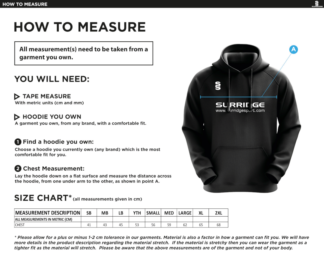 Tickhill CC - Blade Hoody - Size Guide