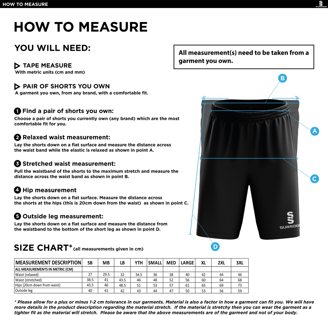 Tickhill CC - Ripstop Leisure Shorts - Size Guide