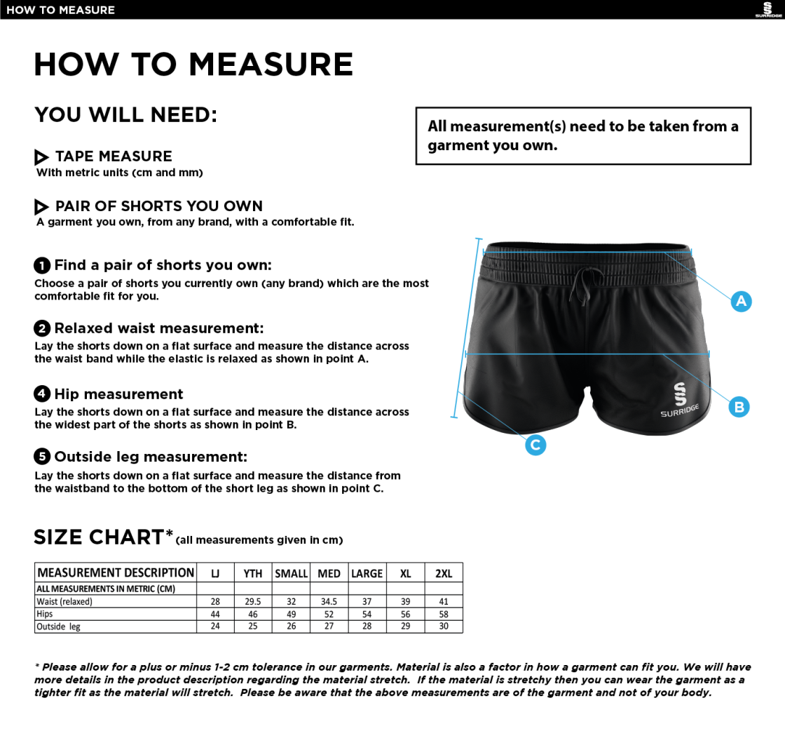 Tickhill CC - Ladies Dual Short - Size Guide