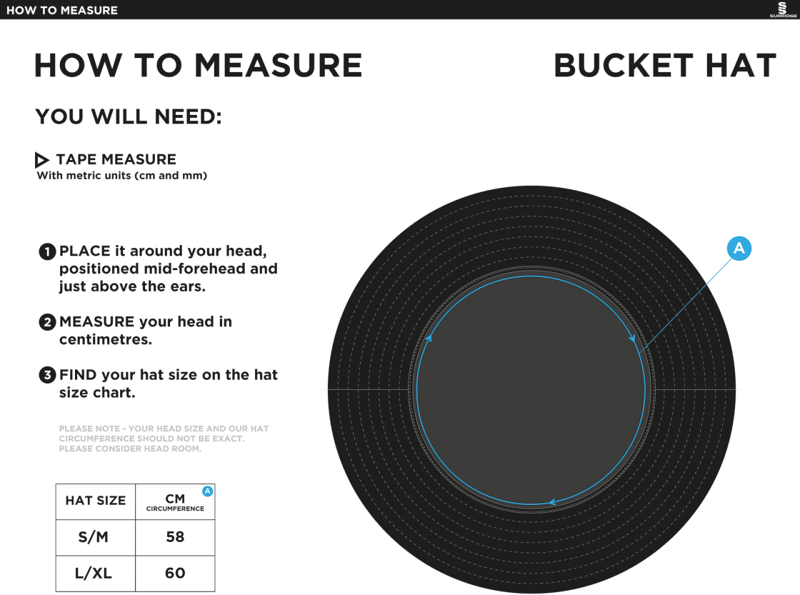 TICKHILL CC Dual Bucket Hat - Royal - Size Guide