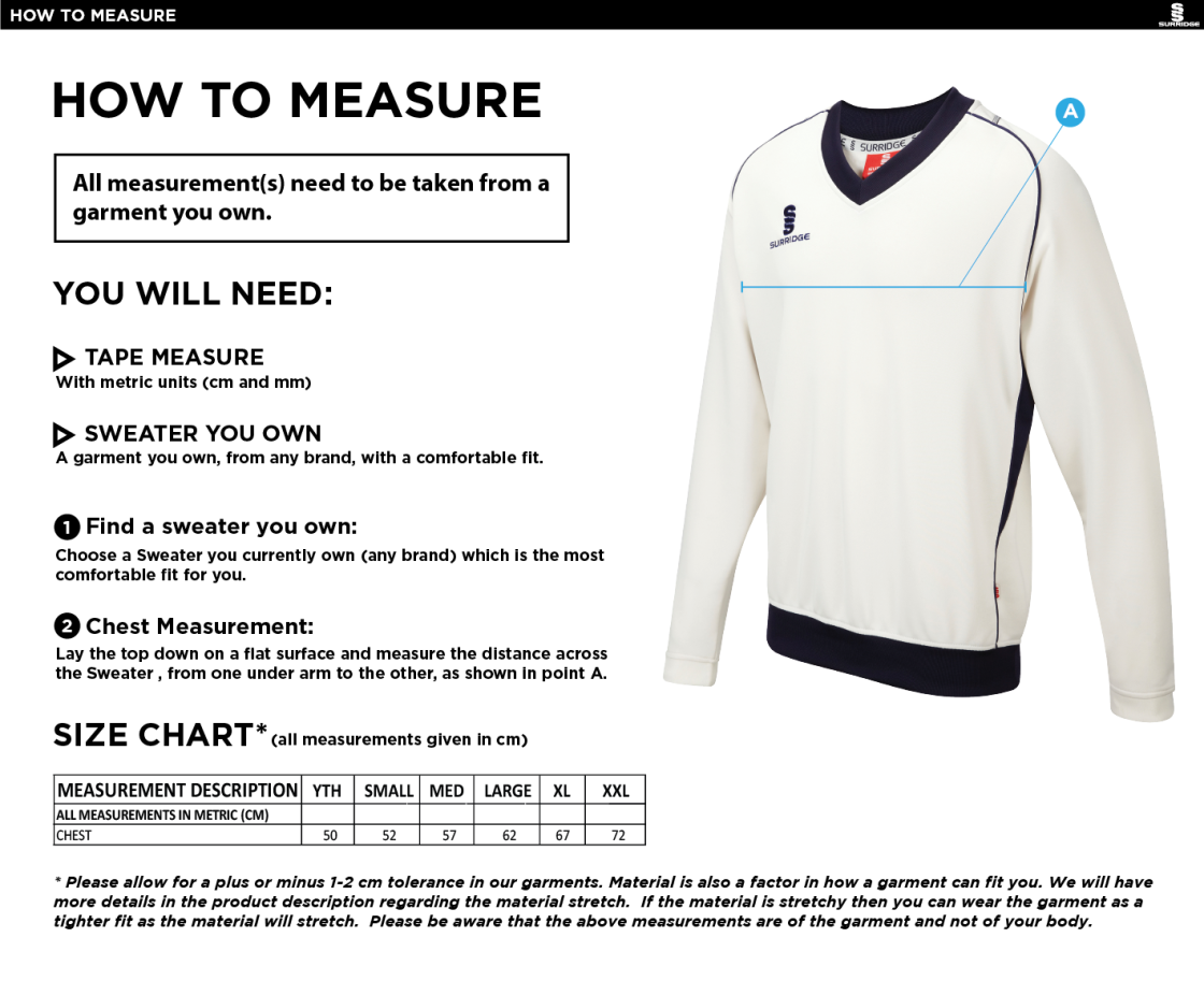 Tickhill CC - Curve Long Sleeve Sweater - Size Guide