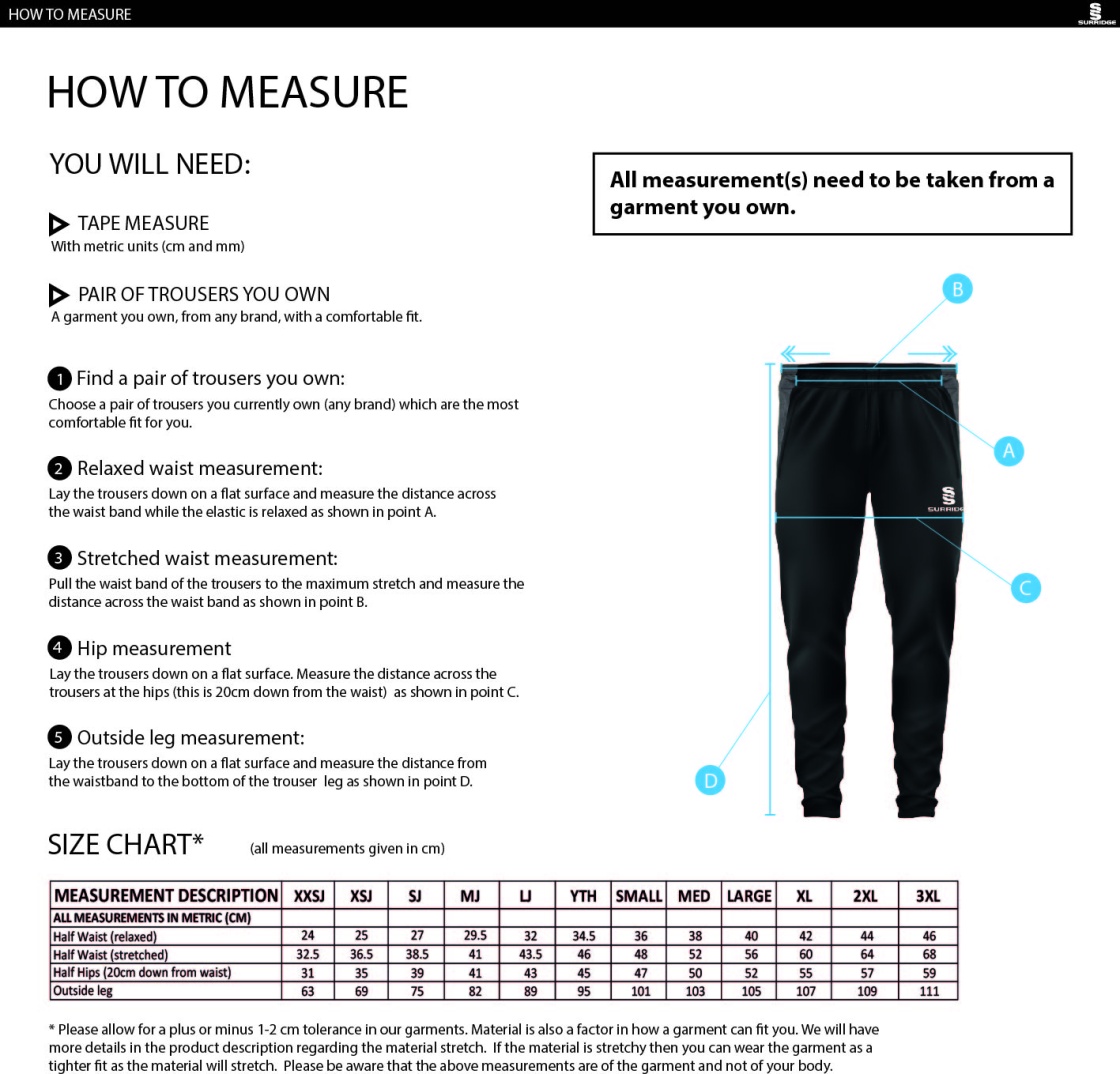 Tickhill CC - Dual Skinny Pant - Unisex Fit - Size Guide