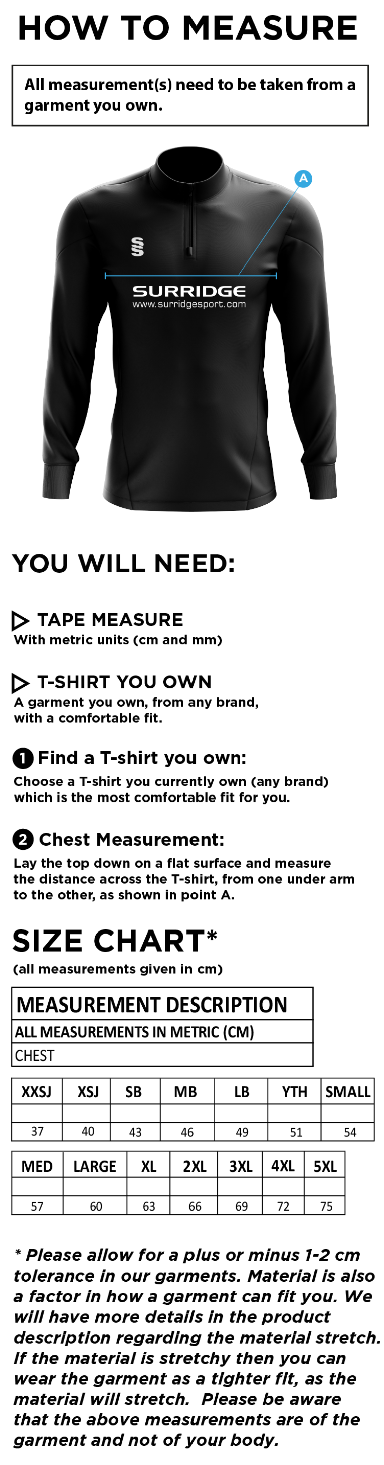 Tickhill CC - Blade Performance Top - Size Guide